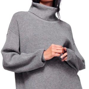 Free People CHARCOAL HEATHER Softly Structured Folded Neck Knit Tunic Sweater